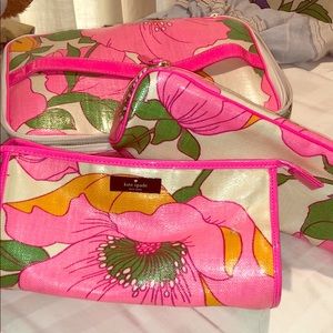 Kate Spade Pink Floral 3pc Cosmetic Case/Bag